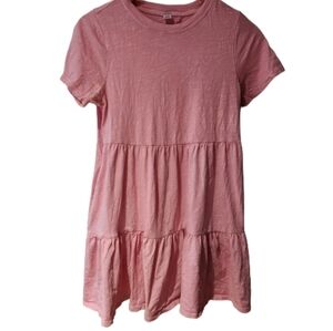 Old Navy Small Pink Tiered Short Sleeve Dress W/pockets 100% Cotton‎
